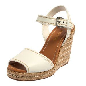 *NEW Prada White Leather Espadrille Wedges 38.5